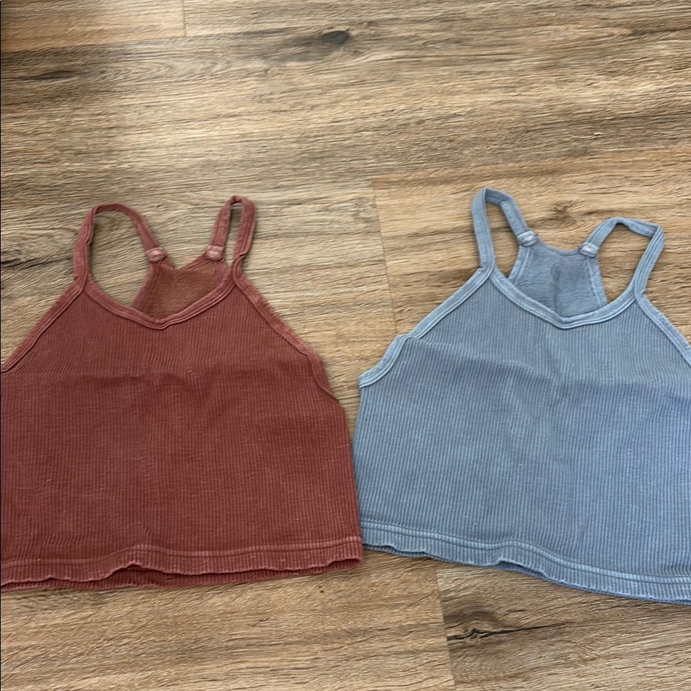 FP MOVEMENT Happiness Runs Crop Tank - Set of Two in Rust and Blue